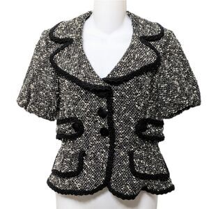 NANETTE LEPORE Tweed Wool Short Sleeve Peplum Blazer Jacket S